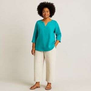 J. Jill 100% Linen Turquoise Tunic Top Size Small